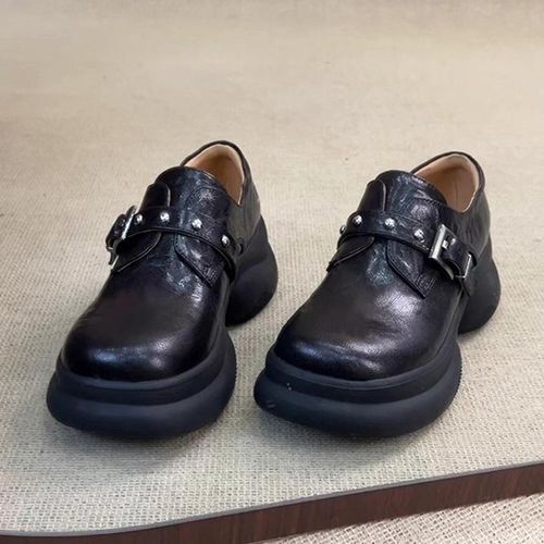 羊皮版真皮厚底小个子增高时尚英伦风小皮鞋女新款百搭单鞋乐福鞋主图