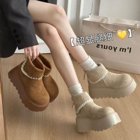 复古小个子厚底马丁靴加绒保暖增高短靴勃肯雪地靴女2025秋冬新款