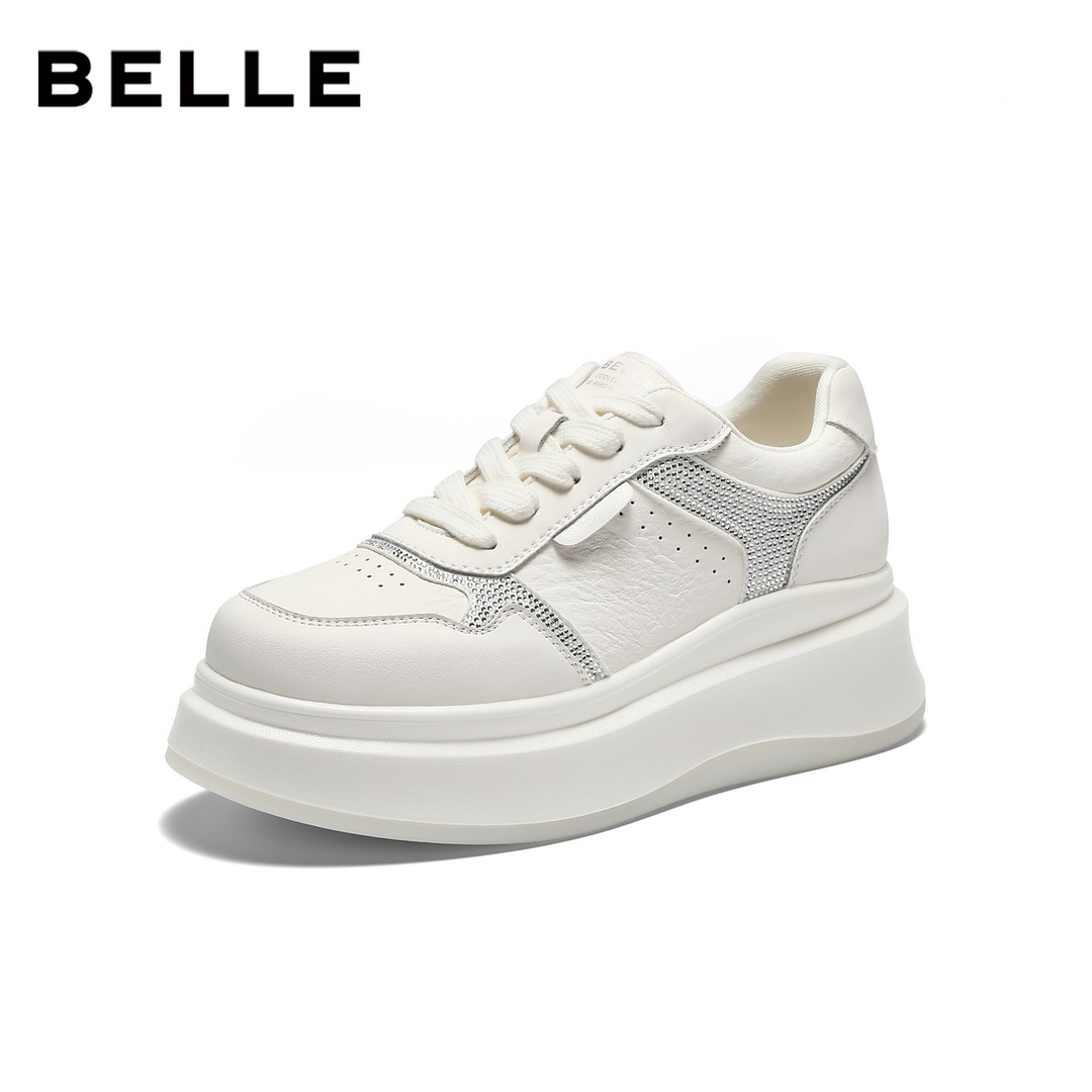 百丽精致闪钻小白鞋女2026春新增高厚底板鞋DY034AM6主图