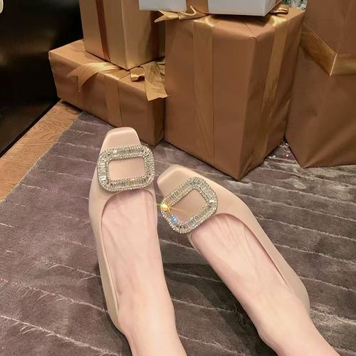 法式绸缎方扣水钻内增高单鞋2026年新款一脚蹬气质通勤鞋主图