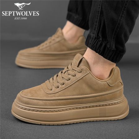 七匹狼秋冬复古潮鞋干净感痞帅男鞋黄色保暖厚底增高加绒休闲板鞋