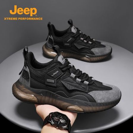 jeep吉普男鞋厚底减震老爹鞋2026春季真皮户外增高软底运动休闲鞋