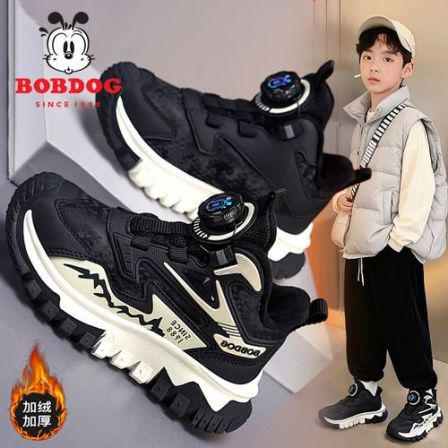 巴布豆棉鞋男童鞋子2025新款冬季保暖儿童黑色运动鞋男孩户外防滑