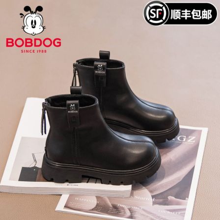 巴布豆女童马丁靴子秋冬新款儿童短靴加绒宝宝皮靴时尚百搭大棉靴
