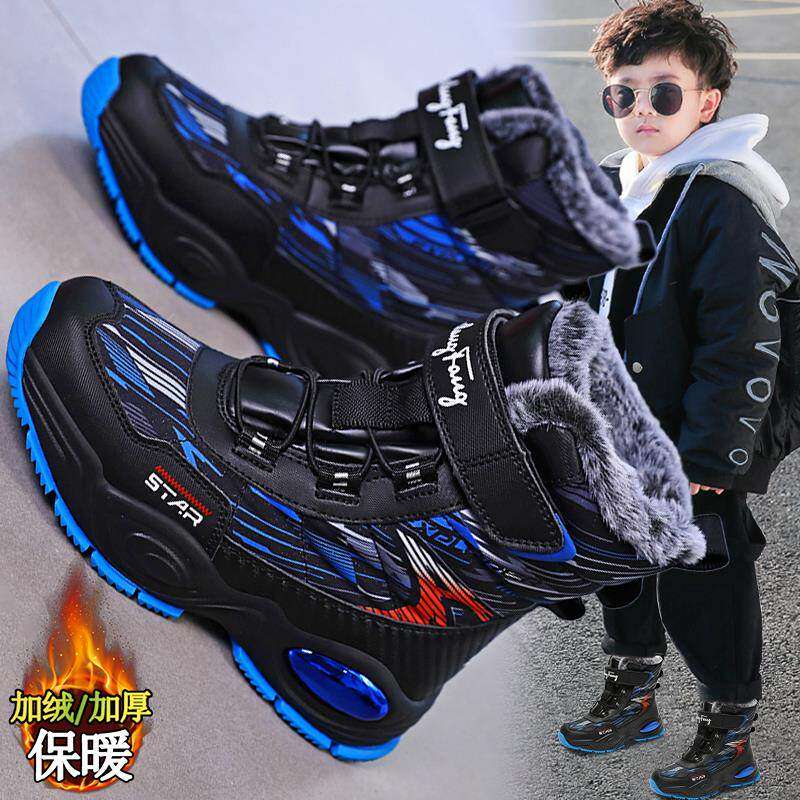 儿童高筒雪地靴加绒保暖2025新款冬季男童棉鞋魔术贴男孩防水棉靴主图