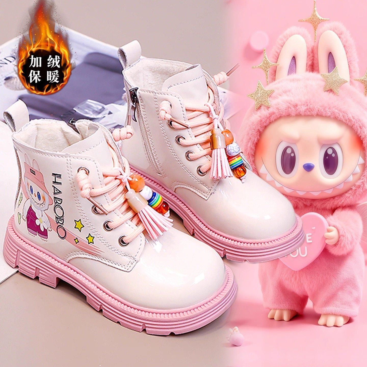 拉布布女童皮靴2025新款儿童马丁靴子冬季加绒棉鞋中大童女孩短靴主图