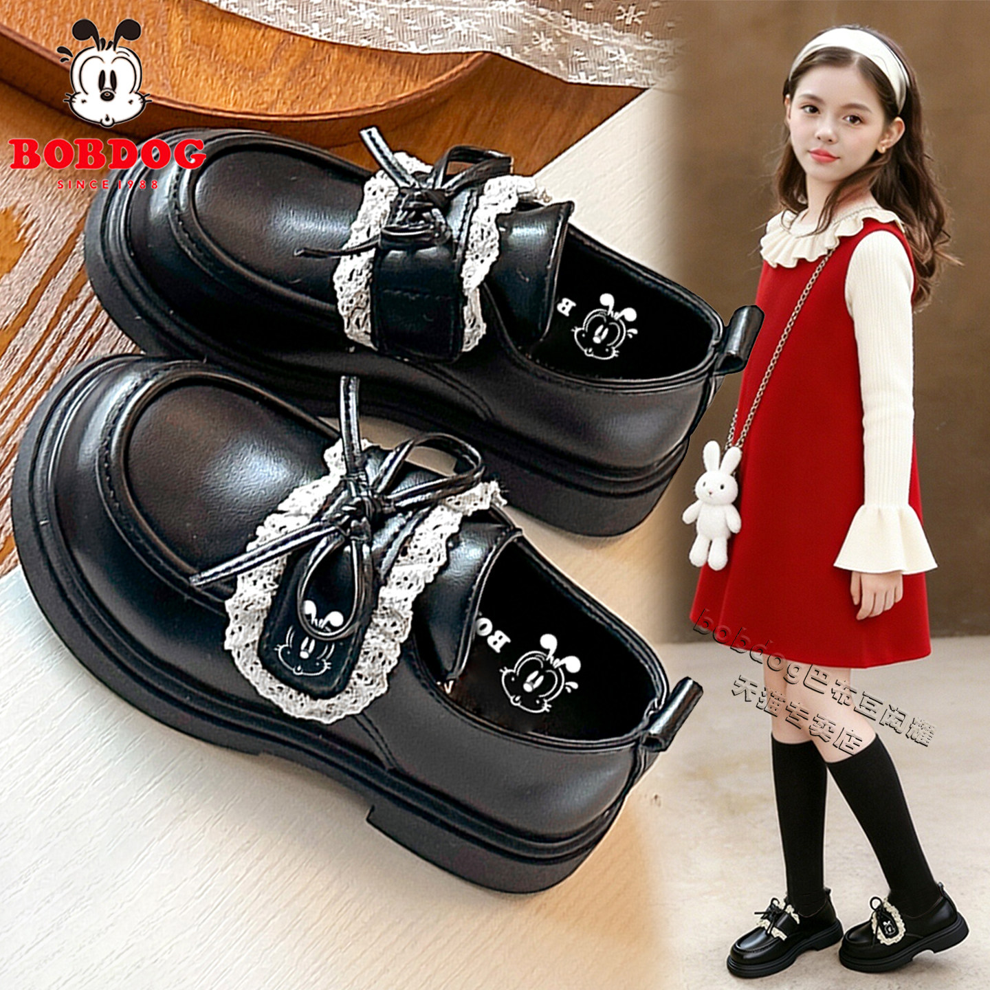 巴布豆童鞋女童黑色皮鞋春季2026新款儿童乐福单鞋女孩洋气公主鞋主图