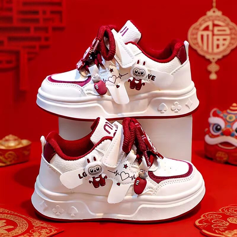 官网C&K女童鞋子儿童板鞋2026春季软底红色运动小白鞋女孩本命年主图