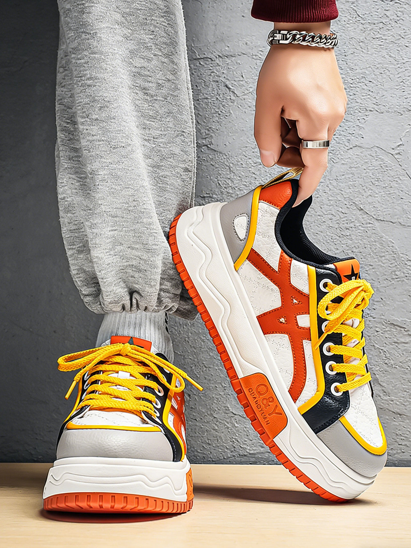 青少年男鞋潮牌高级感休闲板鞋男士防滑厚底面包鞋百搭增高鞋子男主图