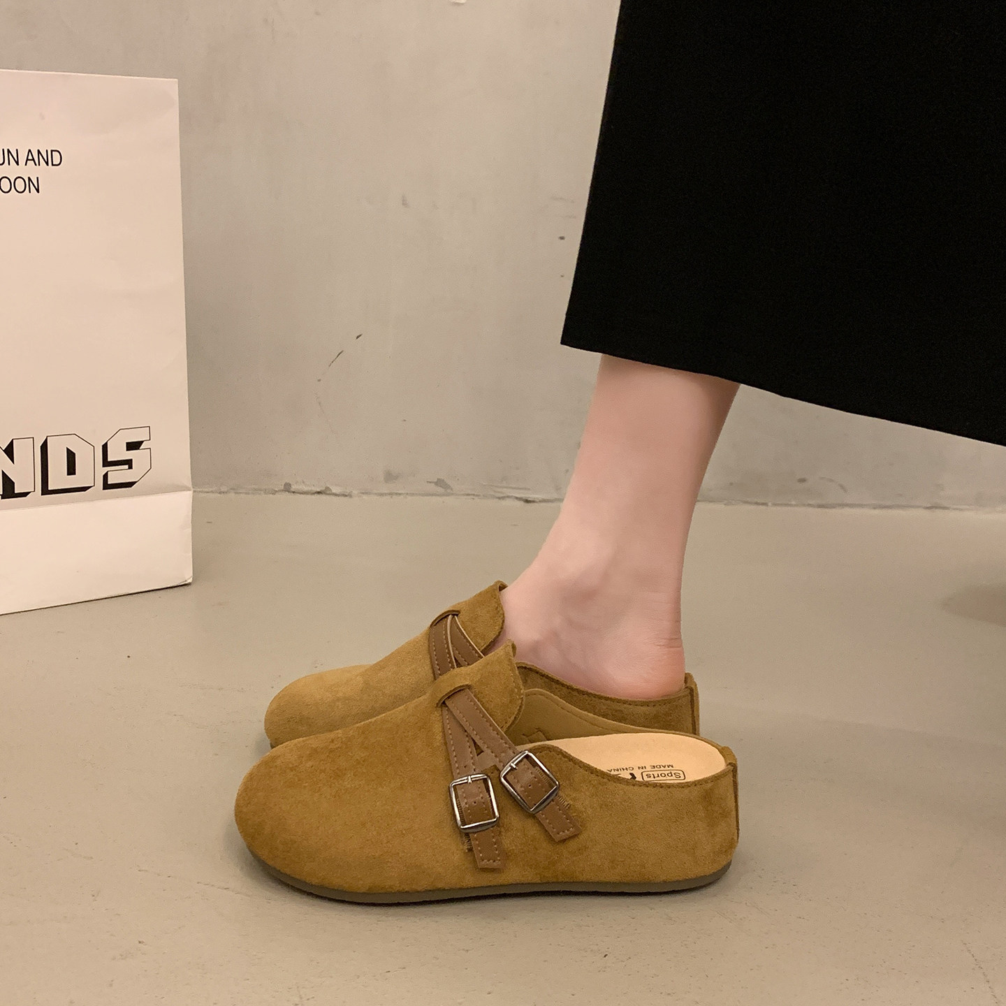 厚底勃肯鞋女2026新款春季休闲百搭复古一脚蹬浅口单鞋包头拖女款主图