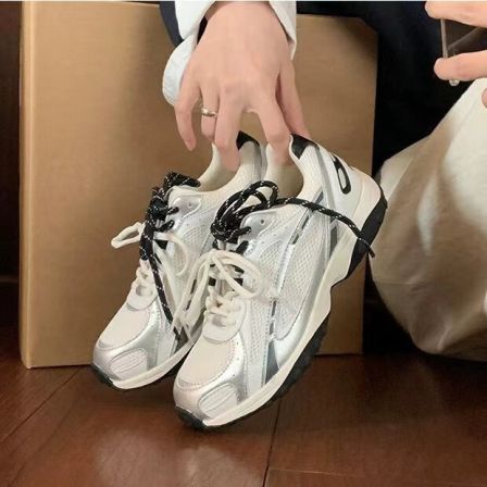 2.2+【雪儿上新.不褪不换】撞色双鞋带平底休闲运动老爹鞋K3256#