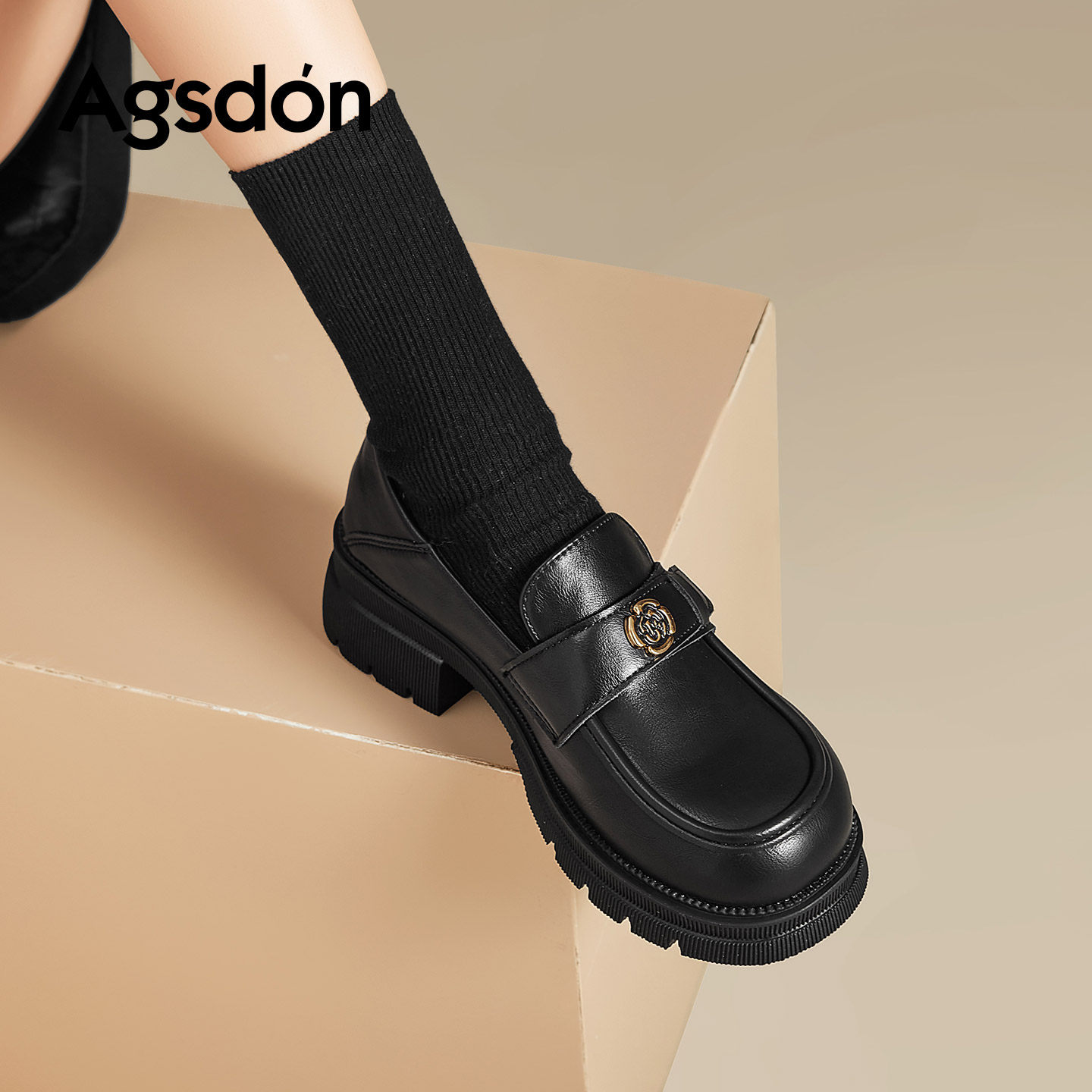 奥古狮登山茶花乐福鞋女2026新款春季厚底小个子增高英伦小皮鞋爆主图