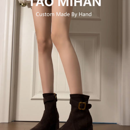 真皮辣妹法式高跟短靴女款2026新款方头小个子马丁靴粗跟瘦瘦靴子