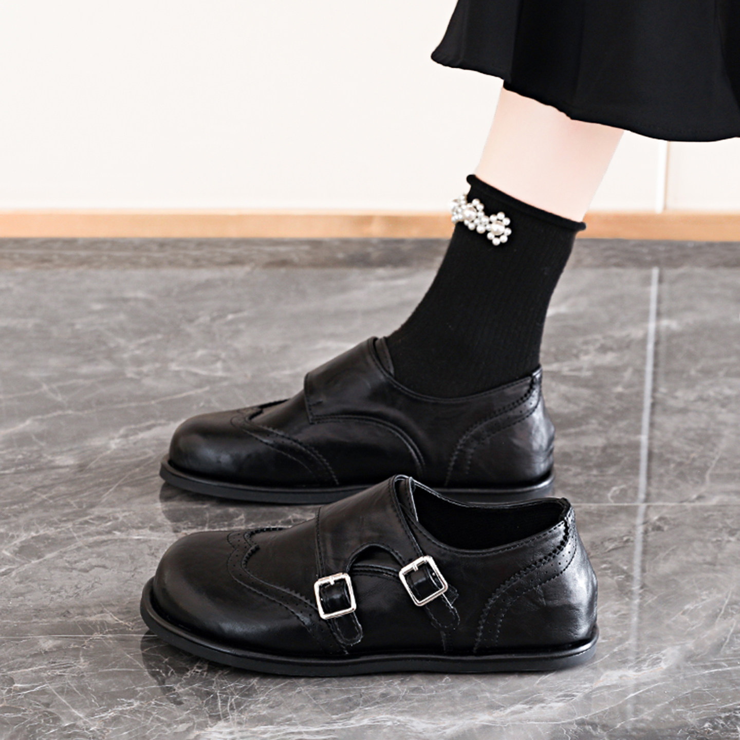 法式乐福鞋女2026新款春季黑色英伦风小皮鞋软底一脚蹬玛丽珍单鞋主图