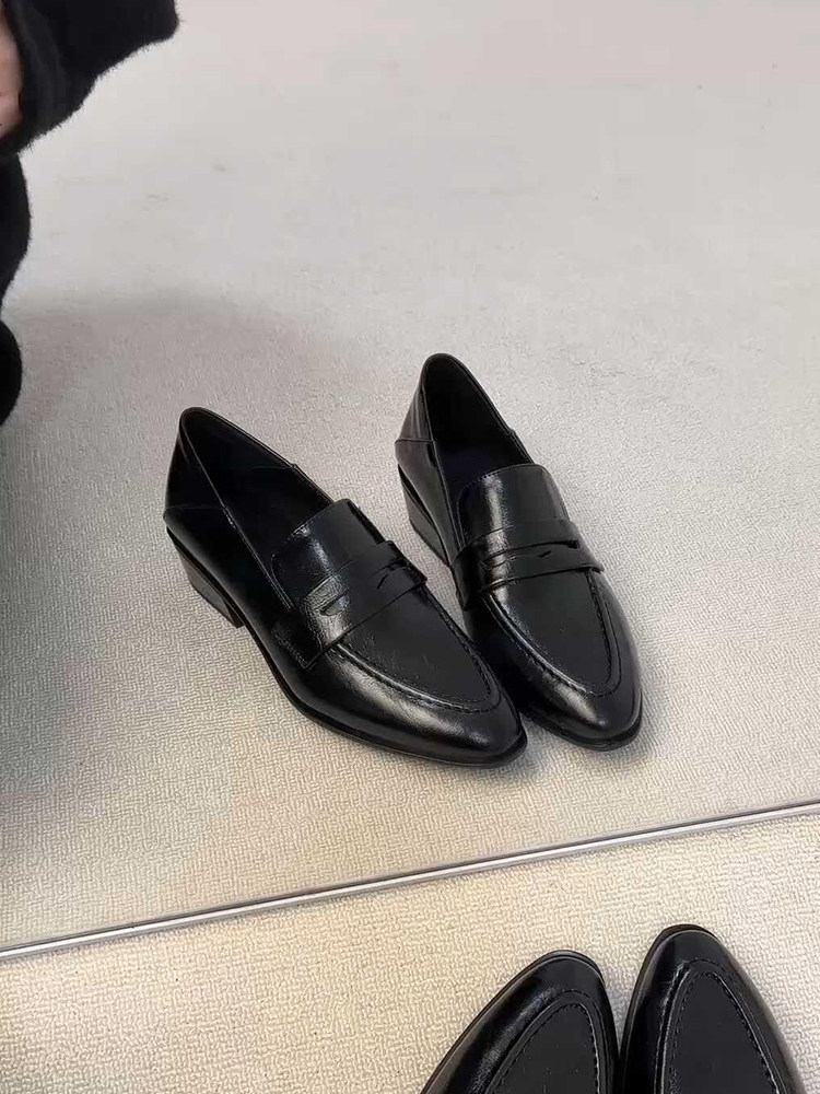 羊皮版~法式复古时尚百搭深口乐福鞋女休闲简约通勤一脚蹬小皮鞋主图