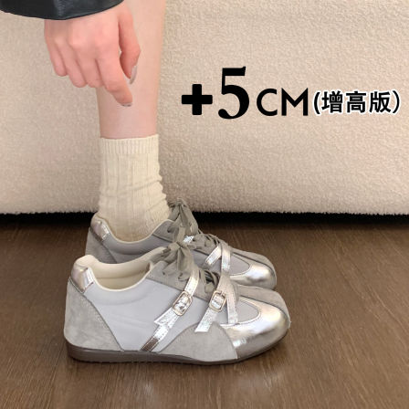 内增高厚底银色德训鞋女2026新款春季休闲板鞋芭蕾风小白鞋阿甘鞋