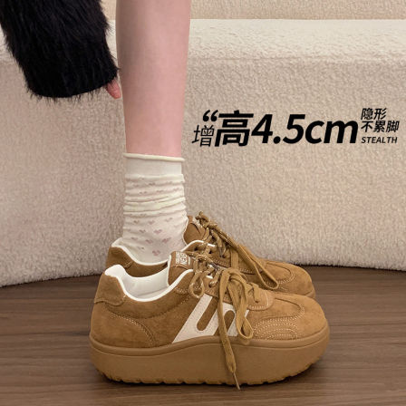 厚底拼色运动板鞋女2026新款春季休闲系带阿甘德训鞋百搭勃肯单鞋