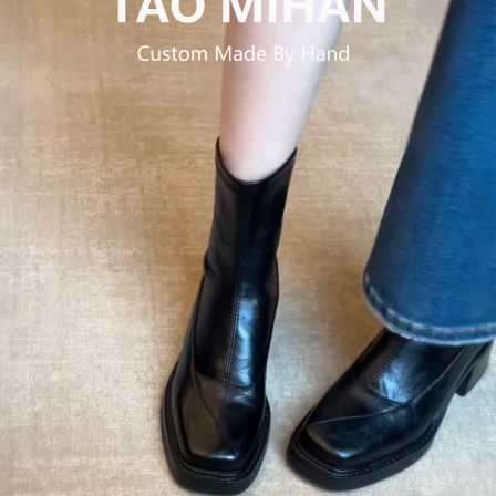 真皮法式显瘦马丁靴女2025秋冬新款方头厚底瘦瘦靴粗跟厚底短靴子