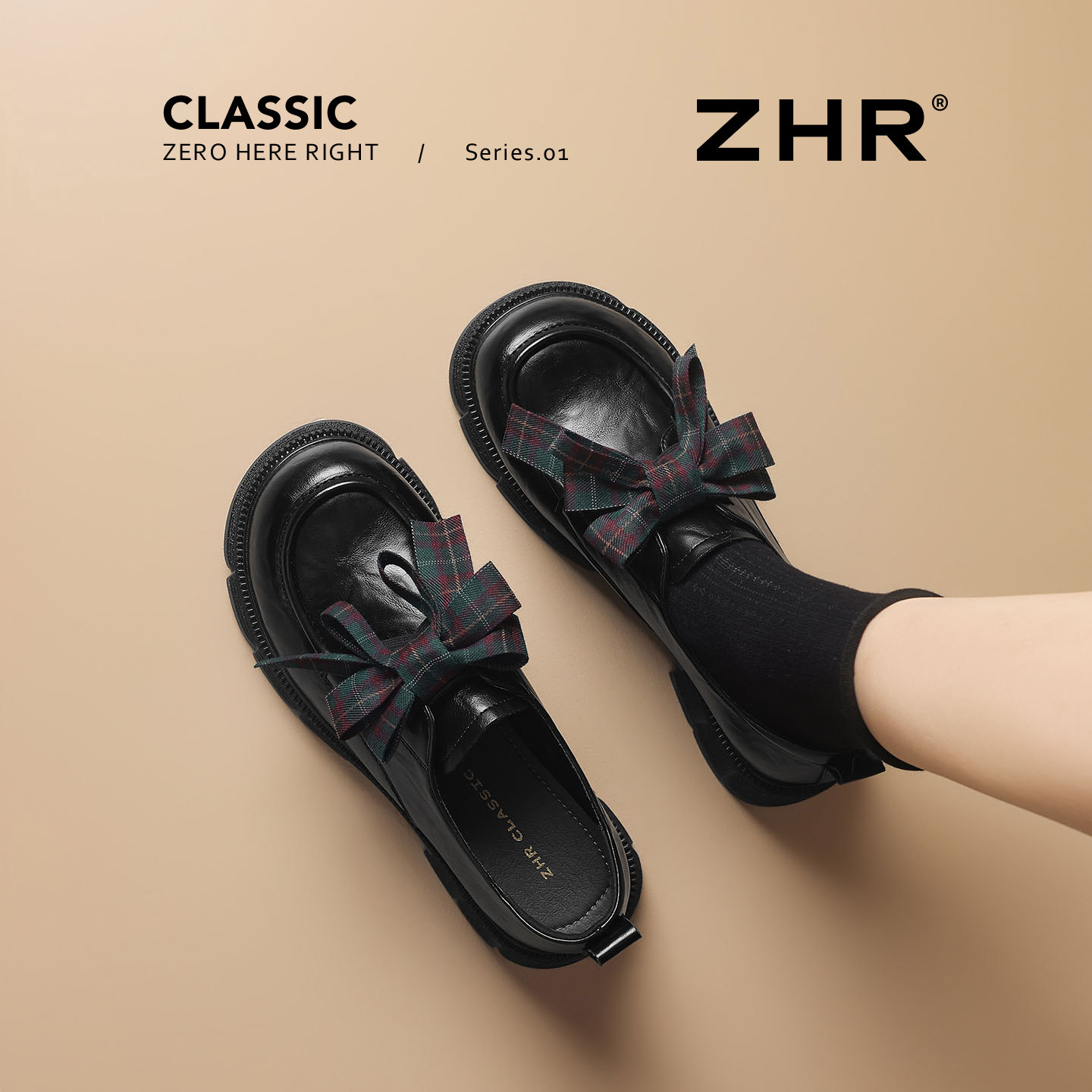 ZHR则则乐福鞋女厚底2026春季新款黑色小皮鞋英伦风蝴蝶结单鞋子主图