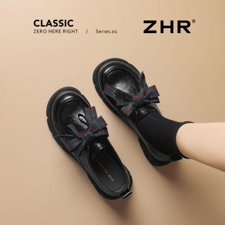 ZHR则则乐福鞋女厚底2026春季新款黑色小皮鞋英伦风蝴蝶结单鞋子