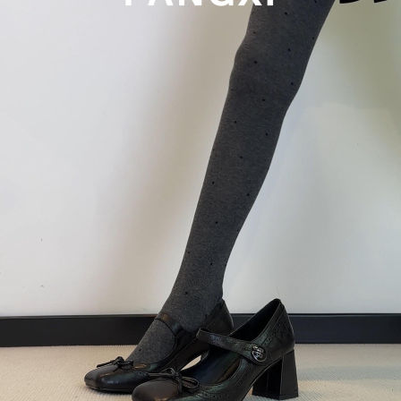 牛皮版~法式蝴蝶结方头一字扣带高跟鞋女浅口粗跟单鞋玛丽珍女鞋