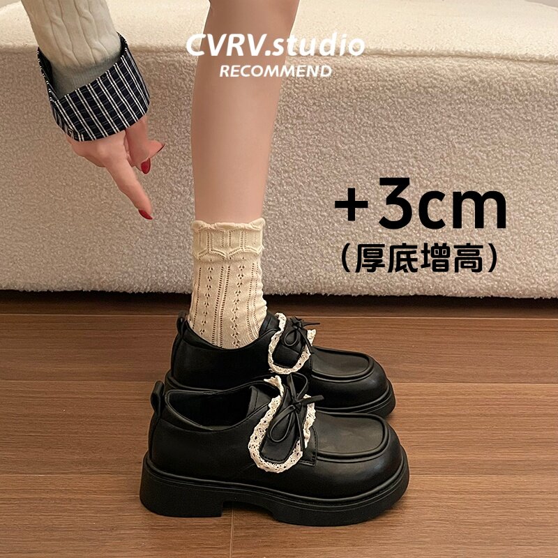 圆头花边蝴蝶结乐福鞋女2026新款春季英伦风复古厚底玛丽珍小皮鞋主图