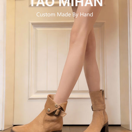 真皮显瘦小个子高跟鞋短靴女2025秋冬新款马丁靴加绒粗跟瘦瘦靴子