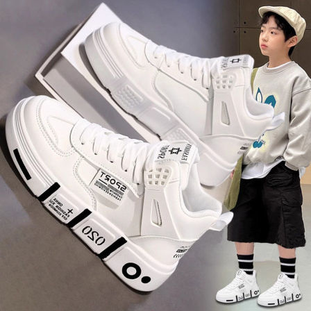 男童鞋子2026新款春季儿童运动鞋大童男孩休闲板鞋学生皮面小白鞋