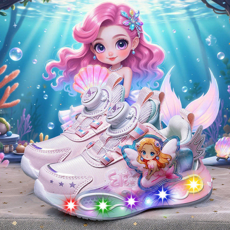 女童运动鞋2026新款春季儿童卡通亮灯跑步鞋女孩小宝宝发光公主鞋主图