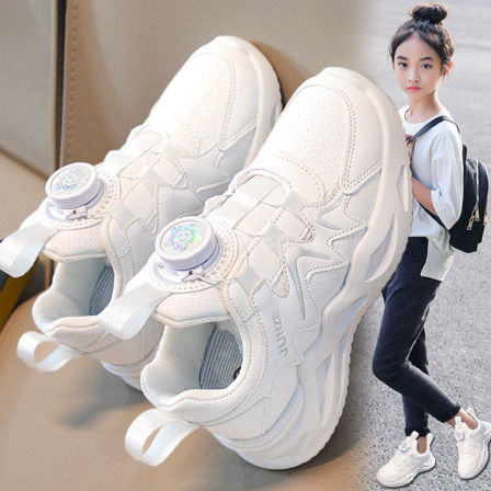 童鞋女童小白鞋2026春季新款儿童运动鞋大童小学生皮面轻便跑步鞋