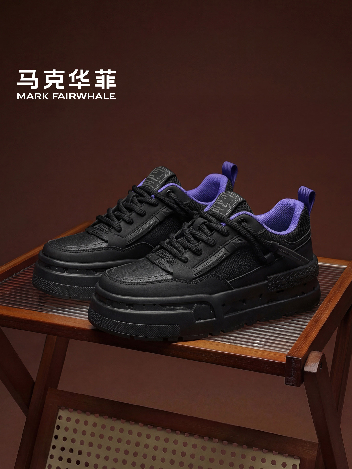 马克华菲男鞋2026新款春季鞋子男款厚底潮鞋增高休闲鞋黑色板鞋男主图