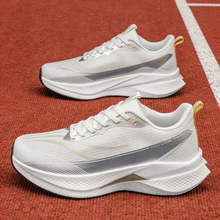 白色男鞋透气轻便无碳板跑鞋不脚臭初中生大童爆米花底男款运动鞋