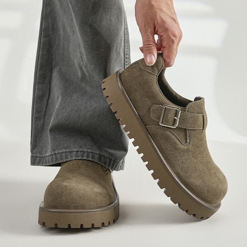 全包勃肯鞋男士2026新款通勤百搭休闲大头工装鞋厚底增高乐福皮鞋主图