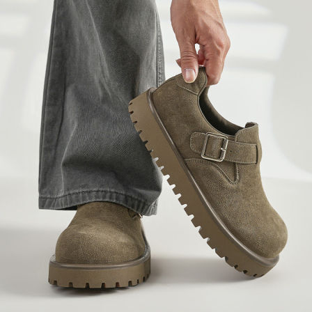 全包勃肯鞋男士2026新款通勤百搭休闲大头工装鞋厚底增高乐福皮鞋