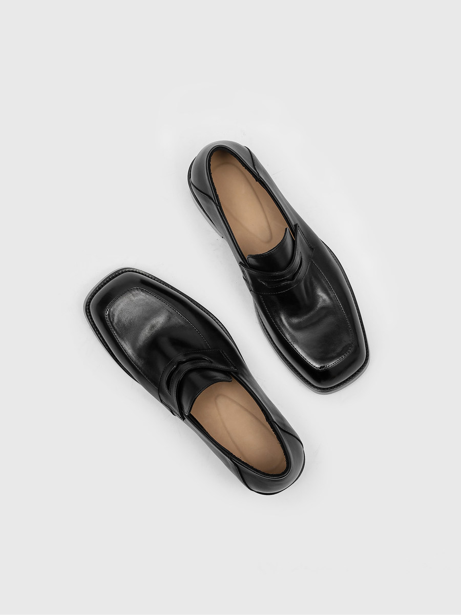 RZAZZ 老钱质感水洗牛皮方头乐福鞋男一脚蹬厚底通勤正装德比皮鞋主图