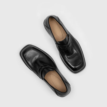 RZAZZ 老钱质感水洗牛皮方头乐福鞋男一脚蹬厚底通勤正装德比皮鞋