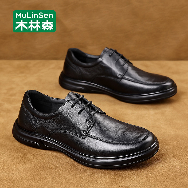 木林森头层牛皮鞋男款春季商务正装休闲鞋男士真皮英伦软底爸爸鞋主图