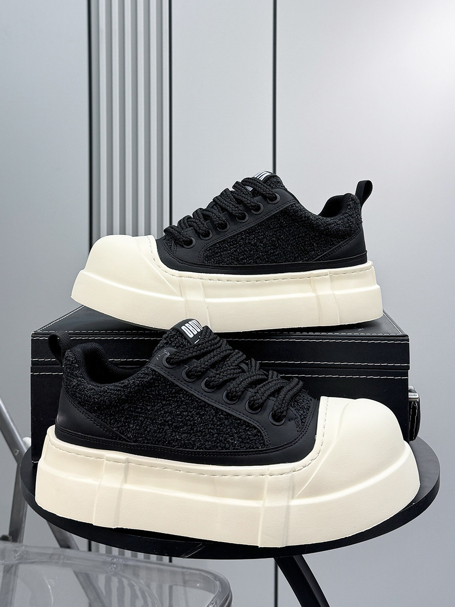 潮牌厚底板鞋男2026新款超火透气大头帆布鞋增高鞋子男复古休闲鞋主图