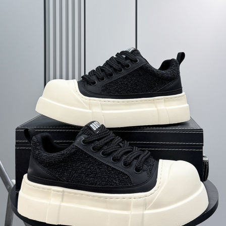 潮牌厚底板鞋男2026新款超火透气大头帆布鞋增高鞋子男复古休闲鞋