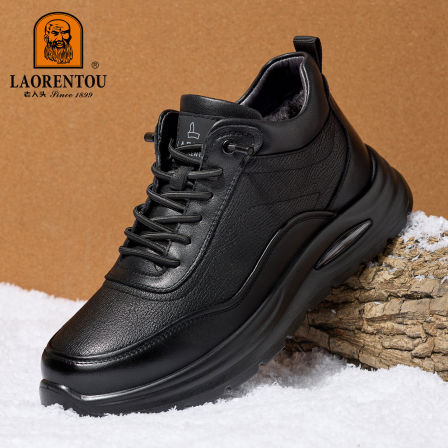 【羊皮+牛皮+御寒绒毛】老人头男鞋2026冬款运动休闲皮鞋保暖棉鞋