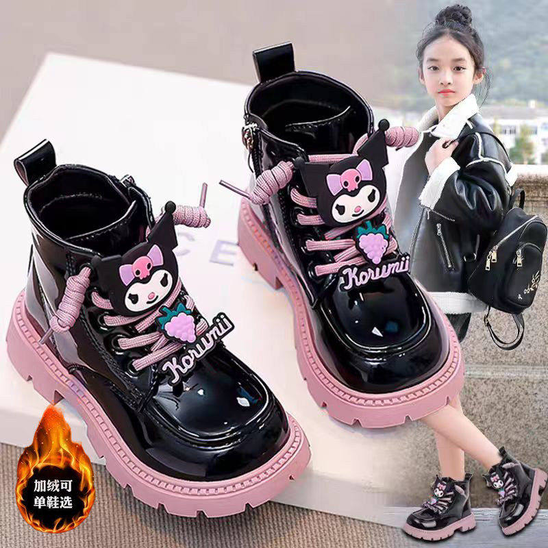 2025冬季新款时尚库洛米女童小皮靴冬季儿童公主靴子女孩加绒保暖主图