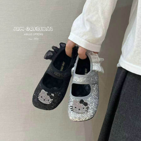 JBM春季新款女童小皮鞋水钻Kitty玛丽珍鞋韩版百搭闪亮公主鞋单鞋