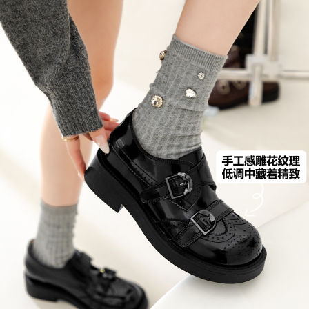 妙侣内增高英伦风乐福鞋女2026新款春布洛克雕花牛津鞋厚底小皮鞋