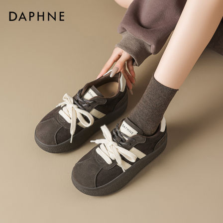 达芙妮厚底德训鞋女2026新款春季灰色复古百搭增高松糕板鞋运动鞋