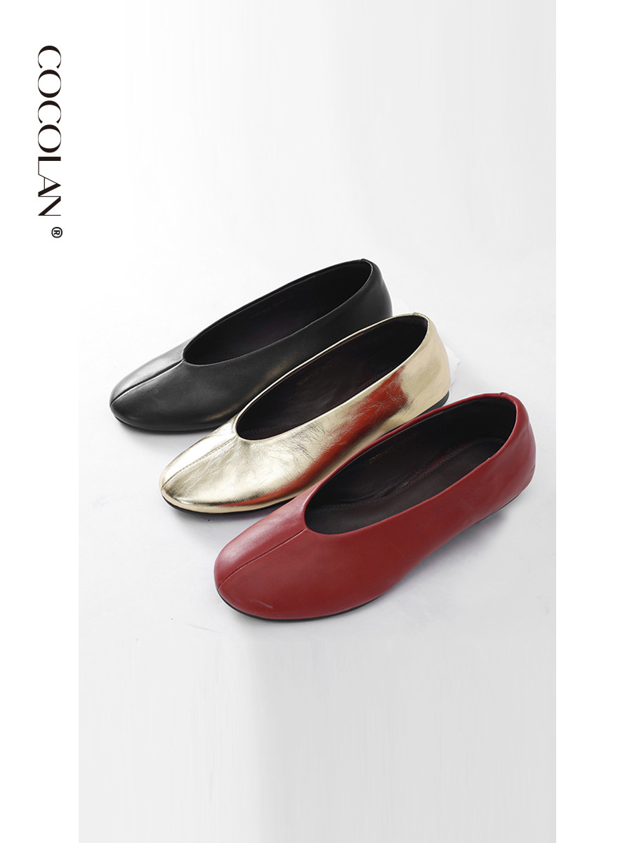 COCOLAN红色真皮软面羊皮圆头平底鞋豆豆鞋女CL1XZ3106主图
