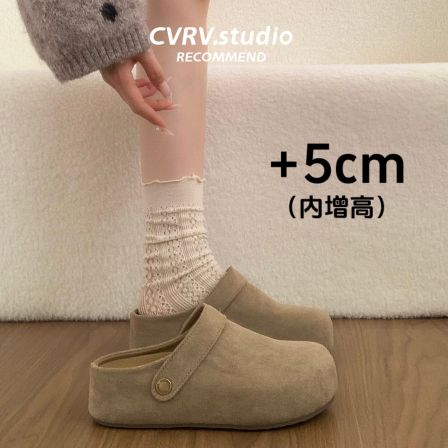 复古法式包头半拖鞋女外穿2026新款春季内增高厚底两穿勃肯凉拖鞋