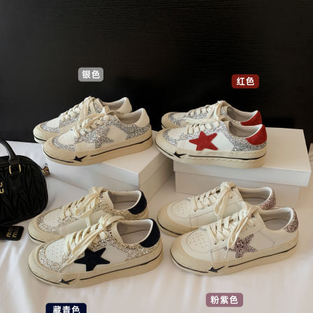 复古做旧星星板鞋小白鞋女2026年春季新款拼色百搭休闲运动德训鞋