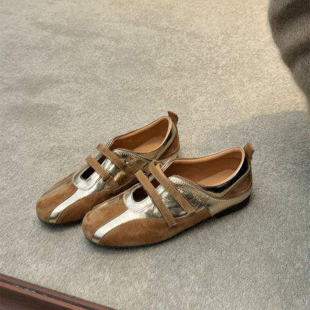 羊皮版~高级软底休闲百搭魔术贴德训鞋女方头真皮拼接深口休闲鞋