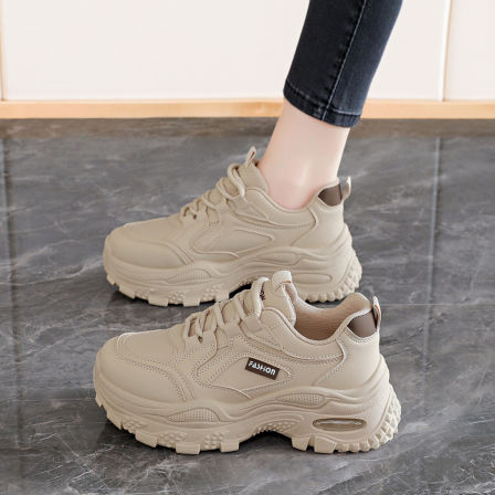 女鞋小个子增高老爹鞋2026新款春季轻便防滑运动鞋皮面防水工作鞋