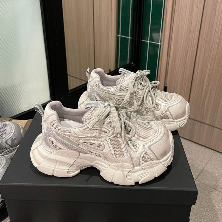 LOFTIME2026SPR33新品春季款6CM内增高轻型减震厚底网布老爹鞋